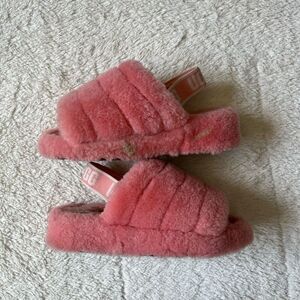 Ugg Australia Fluff Yeah Fuzzy Slip On Slippers Peach Pink Sandals
